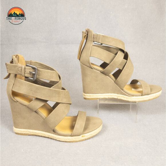 Brash Wedge Strappy Heel Sandal Tan Nude Jute Back Zip Open Toe Women's Size 7 - Picture 4 of 12